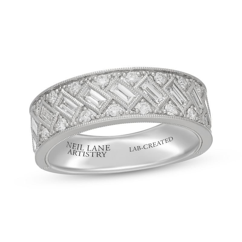 Main Image 1 of Neil Lane Artistry Men's Baguette & Round-Cut Lab-Grown Diamond Wedding Band 1-1/4 ct tw 14K White Gold