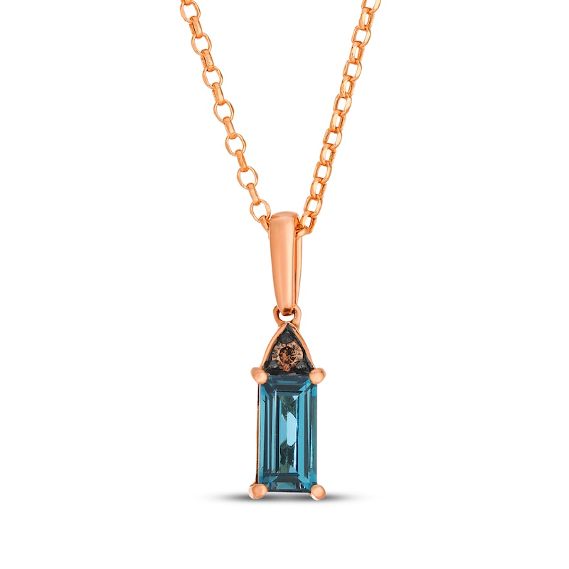 Main Image 1 of Le Vian Baguette-Cut Blue Topaz Necklace Diamond 14K Strawberry Gold 19"