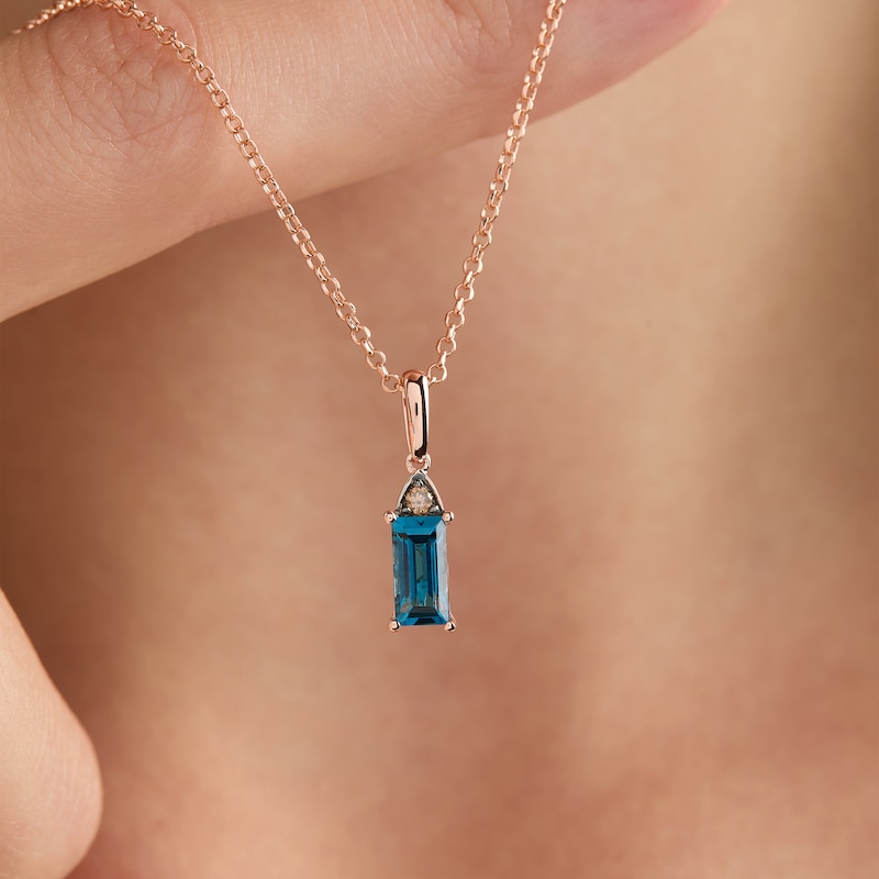 Main Image 3 of Le Vian Baguette-Cut Blue Topaz Necklace Diamond 14K Strawberry Gold 19"