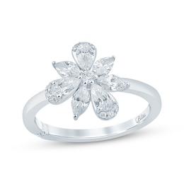 Monique Lhuillier Bliss Marquise, Pear & Round-Cut Lab-Grown Diamond Cluster Ring 3/4 ct tw Platinum-Plated Sterling Silver 18"