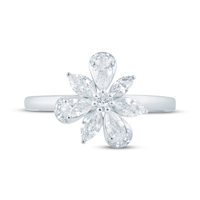 Main Image 4 of Monique Lhuillier Bliss Marquise, Pear & Round-Cut Lab-Grown Diamond Cluster Ring 3/4 ct tw Platinum-Plated Sterling Silver 18"