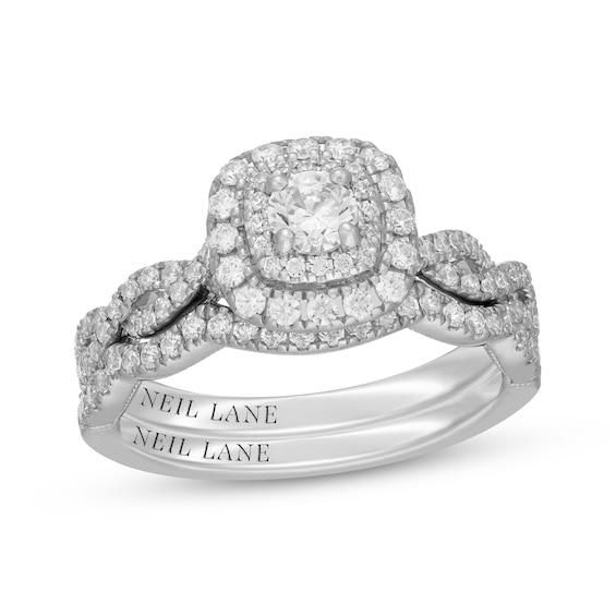 Neil Lane Round-Cut Diamond Double Halo Bridal Set 7/8 ct tw 14K White Gold