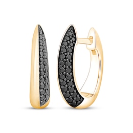 Black Diamond Knife-Edge Hoop Earrings 1/3 ct tw 10K Yellow Gold