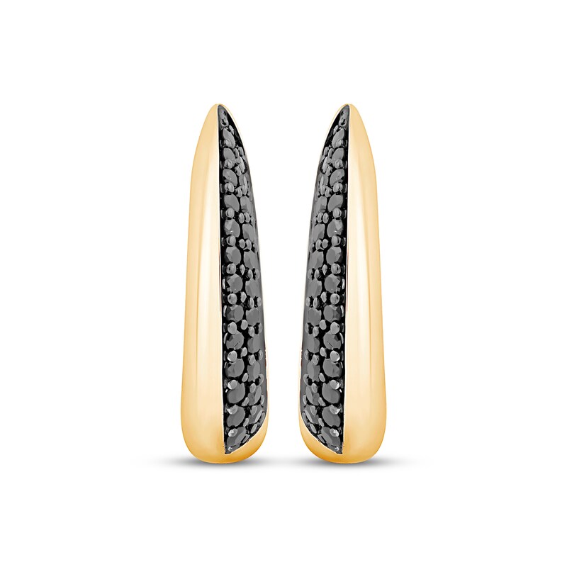 Main Image 2 of Black Diamond Knife-Edge Hoop Earrings 1/3 ct tw 10K Yellow Gold
