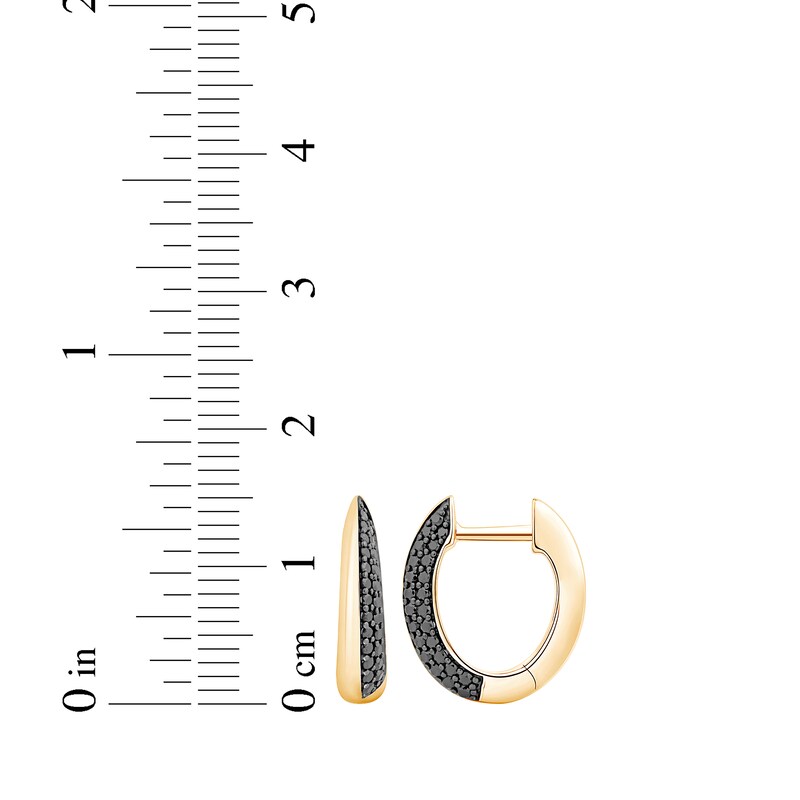 Main Image 4 of Black Diamond Knife-Edge Hoop Earrings 1/3 ct tw 10K Yellow Gold