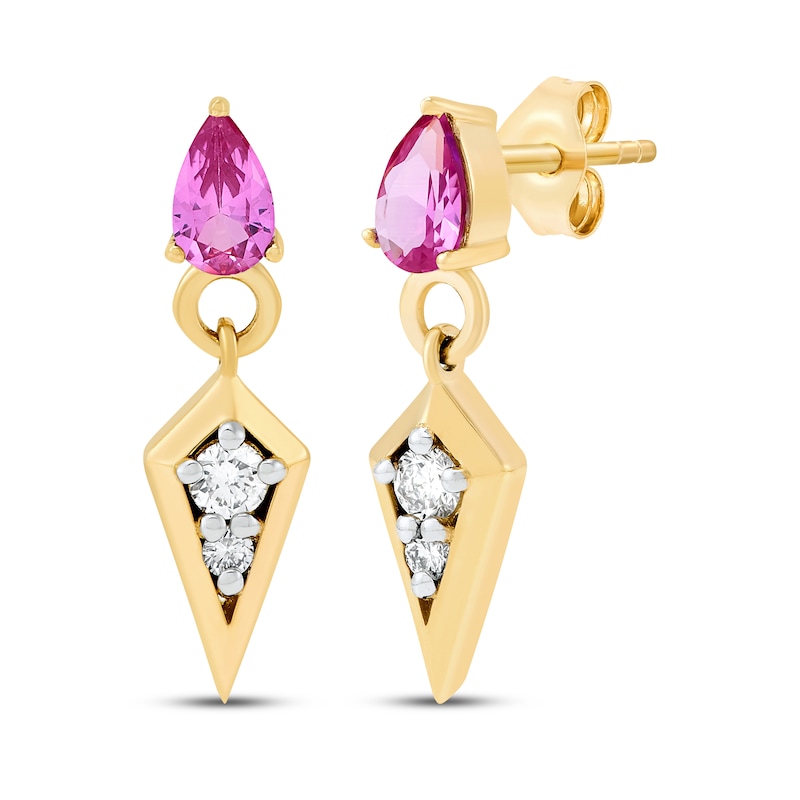 Main Image 1 of STUDIO BY KAY Pear-Shaped Pink Lab-Created Sapphire & Lab-Grown Diamond Drop Earrings 1/8 ct tw 24K Yellow Gold Vermeil Sterling Silver