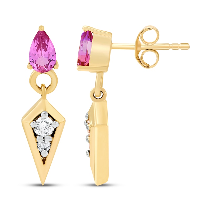 Main Image 3 of STUDIO BY KAY Pear-Shaped Pink Lab-Created Sapphire & Lab-Grown Diamond Drop Earrings 1/8 ct tw 24K Yellow Gold Vermeil Sterling Silver