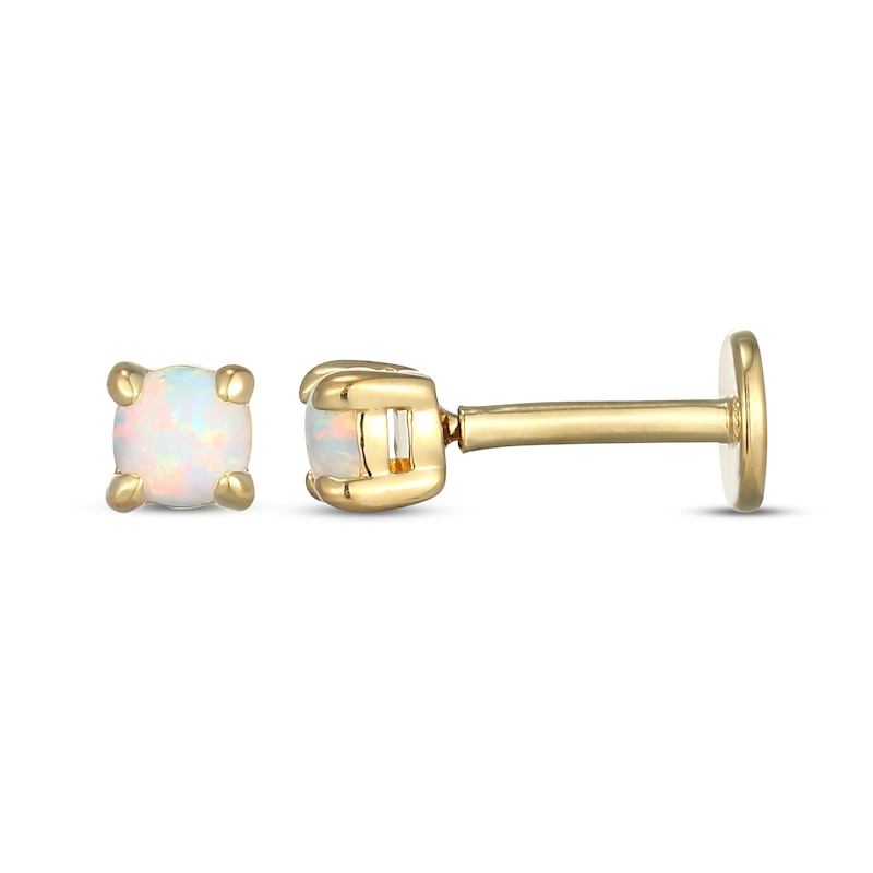 Main Image 3 of STUDIO BY KAY Lab-Created Opal Solitaire Stud Earrings 24K Yellow Gold Vermeil Sterling Silver