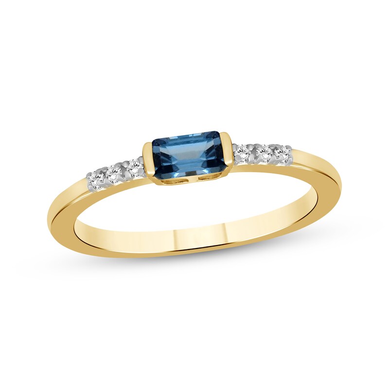 Main Image 1 of Emerald-Cut London Blue Topaz & Diamond Ring 1/20 ct tw 10K Yellow Gold