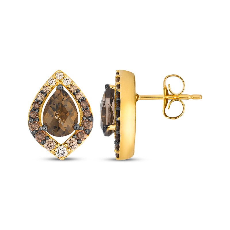 Main Image 3 of Le Vian Pear-Shaped Chocolate Quartz Earrings 1/2 ct tw Diamonds 14K Honey Gold