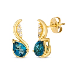 Le Vian Pear-Shaped Blue Topaz Wave Earrings 1/10 ct tw Diamonds 14K Honey Gold