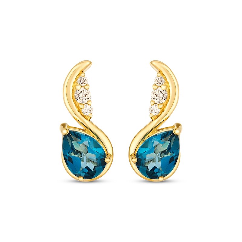 Main Image 2 of Le Vian Pear-Shaped Blue Topaz Wave Earrings 1/10 ct tw Diamonds 14K Honey Gold