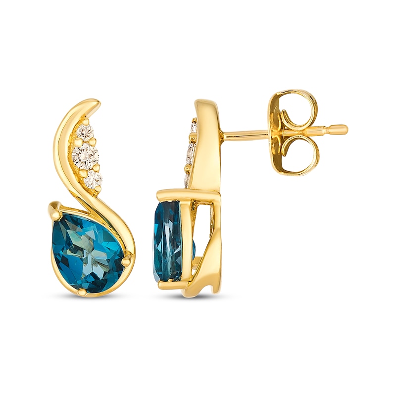 Main Image 3 of Le Vian Pear-Shaped Blue Topaz Wave Earrings 1/10 ct tw Diamonds 14K Honey Gold