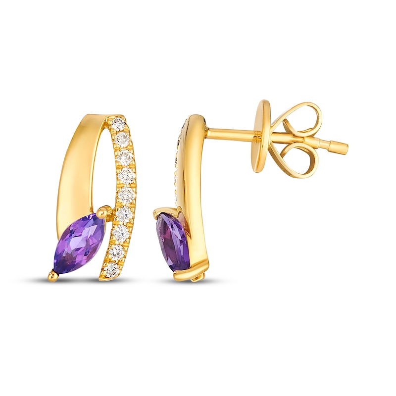Main Image 3 of Le Vian Marquise-Cut Amethyst Earrings 1/8 ct tw Diamonds 14K Honey Gold