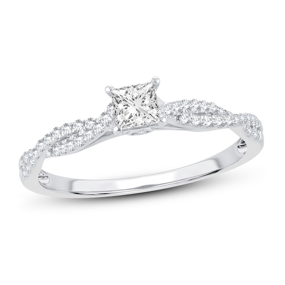 Now + Forever Diamond Engagement Ring 1/2 ct tw Princess & Round 14K White Gold