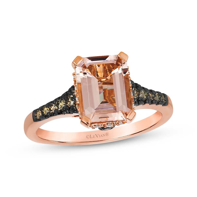 Main Image 1 of Le Vian Emerald-Cut Morganite Ring 1/3 ct tw Diamonds 14K Strawberry Gold