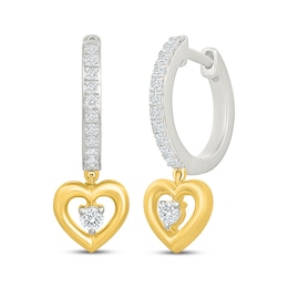 KAY Lab-Grown Diamonds Heart Dangle Hoop Earrings 1/4 ct tw Sterling Silver & 10K Yellow Gold