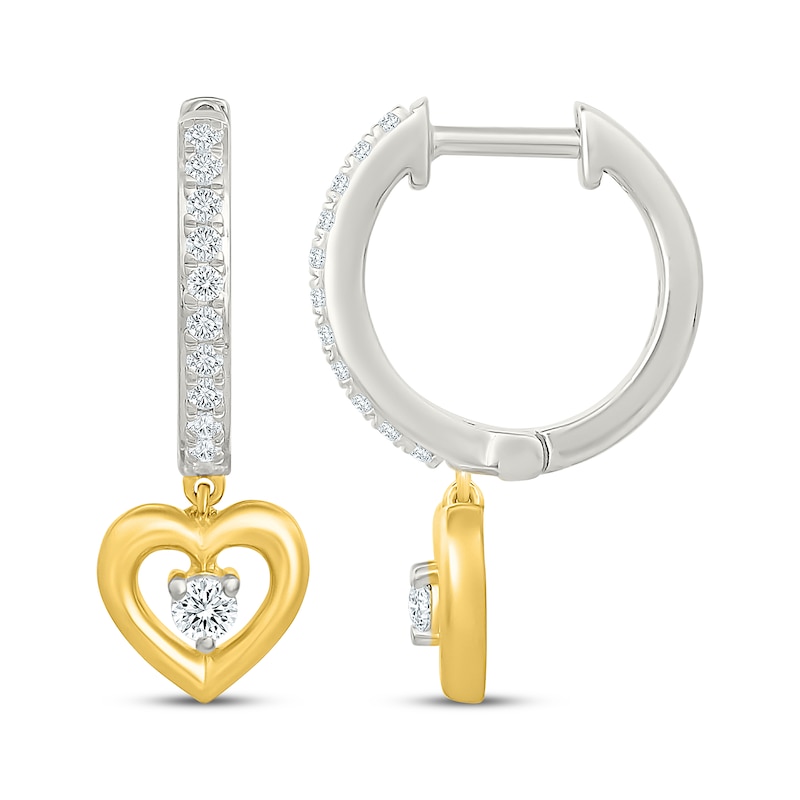 Main Image 3 of KAY Lab-Grown Diamonds Heart Dangle Hoop Earrings 1/4 ct tw Sterling Silver & 10K Yellow Gold