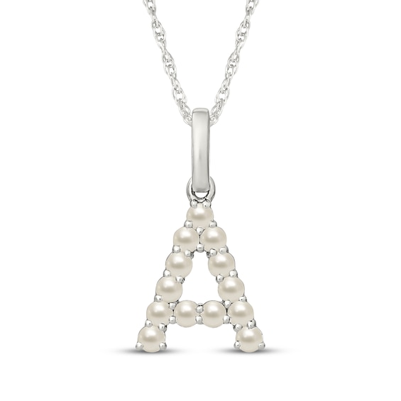 Cultured Pearl Letter A Necklace Sterling Silver 18"