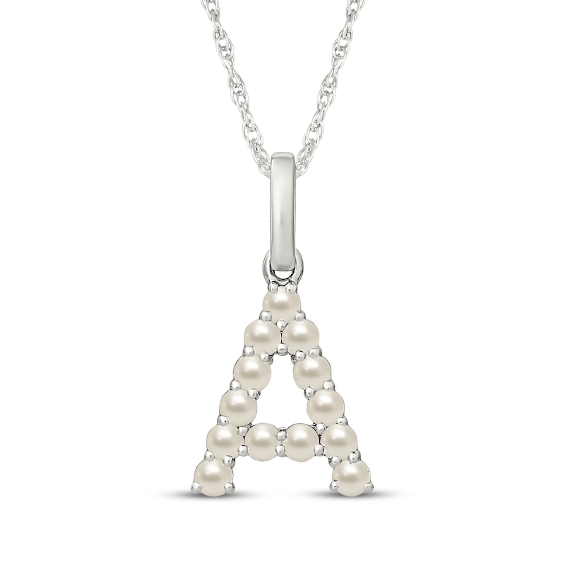 Main Image 1 of Cultured Pearl Letter A Necklace Sterling Silver 18"