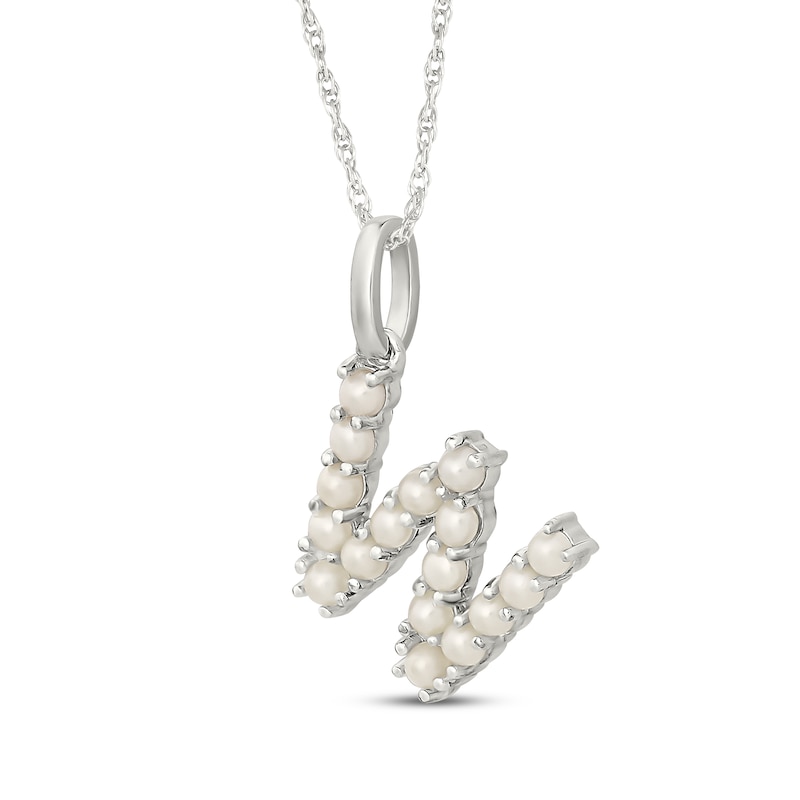 Main Image 2 of Cultured Pearl Letter W Necklace Sterling Silver 18"