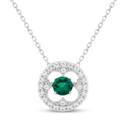 Lab-Created Emerald & White Lab-Created Sapphire "Dancing" Necklace Sterling Silver 18"