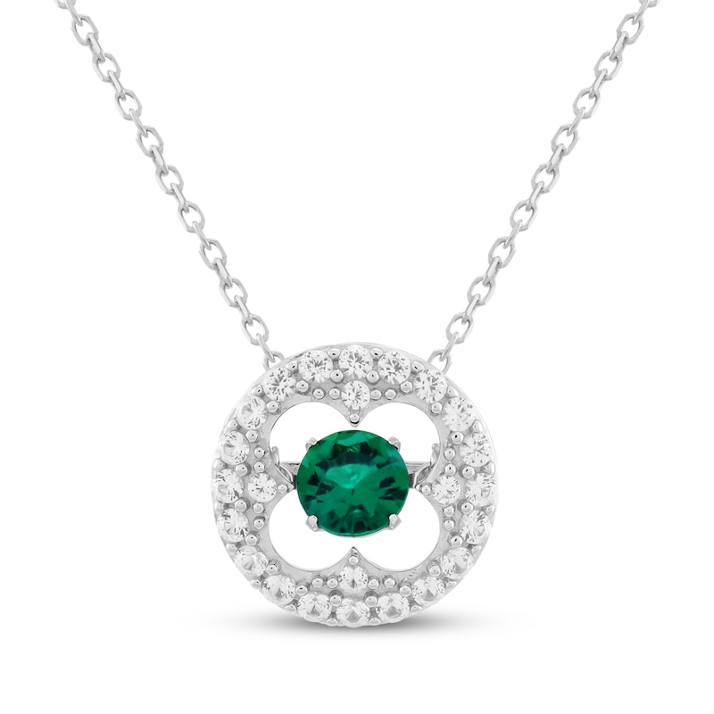 Main Image 1 of Lab-Created Emerald & White Lab-Created Sapphire "Dancing" Necklace Sterling Silver 18"