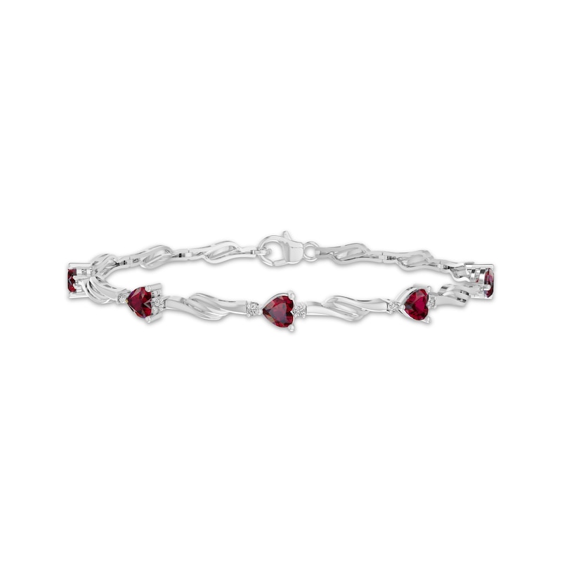 Main Image 1 of Heart-Shaped Lab-Created Ruby & White Lab-Created Sapphire Bracelet Sterling Silver 7.25"