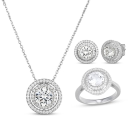 White Lab-Created Sapphire Double Halo Gift Set Sterling Silver