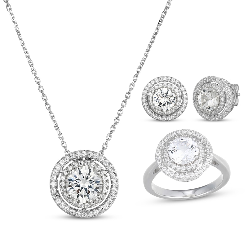 Main Image 1 of White Lab-Created Sapphire Double Halo Gift Set Sterling Silver