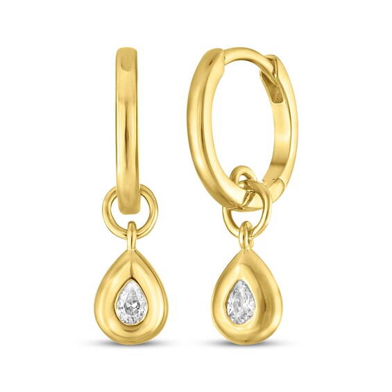STUDIO BY KAY Lab-Grown Diamond Pear-Shaped Solitaire Hoop Drop Earrings 1/5 ct tw 24K Yellow Gold Vermeil Sterling Silver