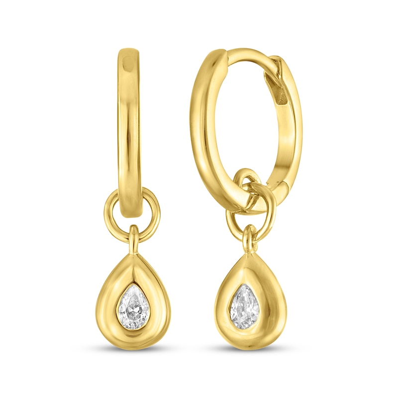 Main Image 1 of STUDIO BY KAY Lab-Grown Diamond Pear-Shaped Solitaire Hoop Drop Earrings 1/5 ct tw 24K Yellow Gold Vermeil Sterling Silver