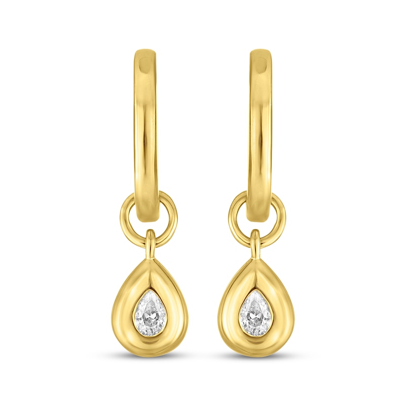 Main Image 2 of STUDIO BY KAY Lab-Grown Diamond Pear-Shaped Solitaire Hoop Drop Earrings 1/5 ct tw 24K Yellow Gold Vermeil Sterling Silver