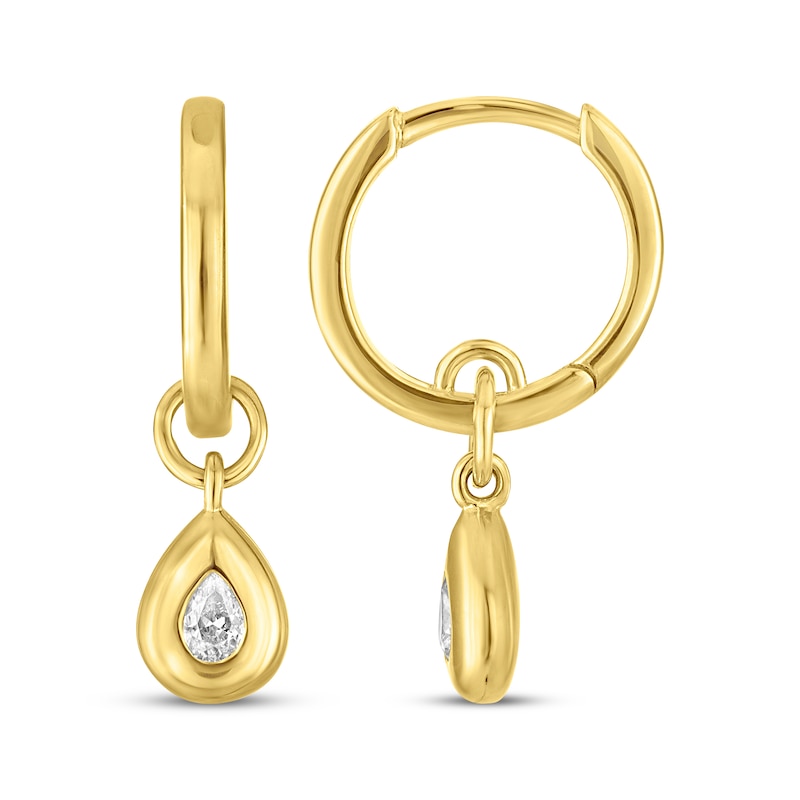 Main Image 3 of STUDIO BY KAY Lab-Grown Diamond Pear-Shaped Solitaire Hoop Drop Earrings 1/5 ct tw 24K Yellow Gold Vermeil Sterling Silver