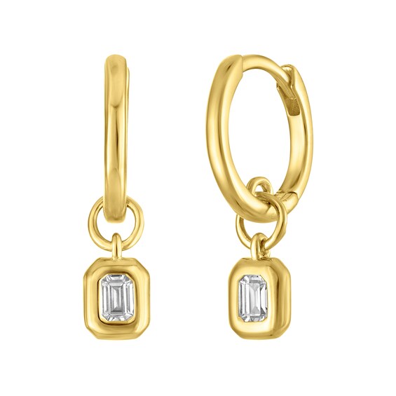 STUDIO BY KAY Lab-Grown Diamond Emerald-Cut Solitaire Hoop Drop Earrings 1/5 ct tw 24K Yellow Gold Vermeil Sterling Silver (F/SI2)