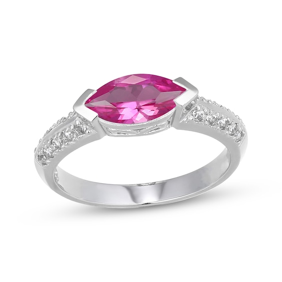 Marquise-Cut Pink Lab-Created Sapphire & White Lab-Created Sapphire Ring Sterling Silver