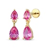 Thumbnail Image 1 of STUDIO BY KAY Pear-Shaped Pink Lab-Created Sapphire Dangle Earrings 24K Yellow Gold Vermeil Sterling Silver