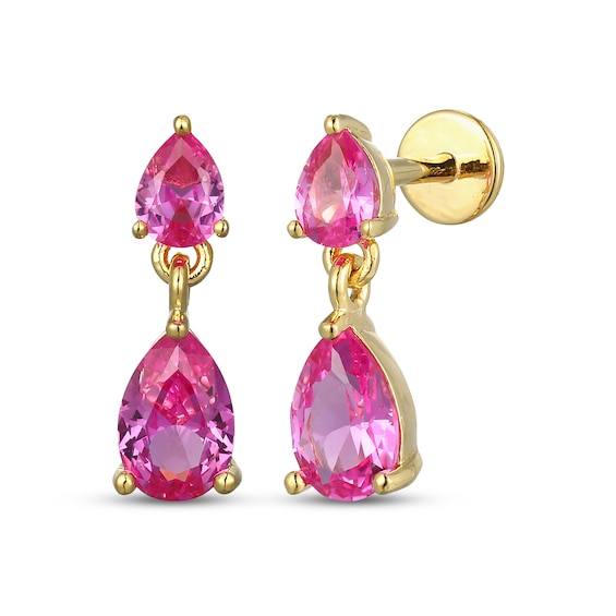 STUDIO BY KAY Pear-Shaped Pink Lab-Created Sapphire Dangle Earrings 24K Yellow Gold Vermeil Sterling Silver