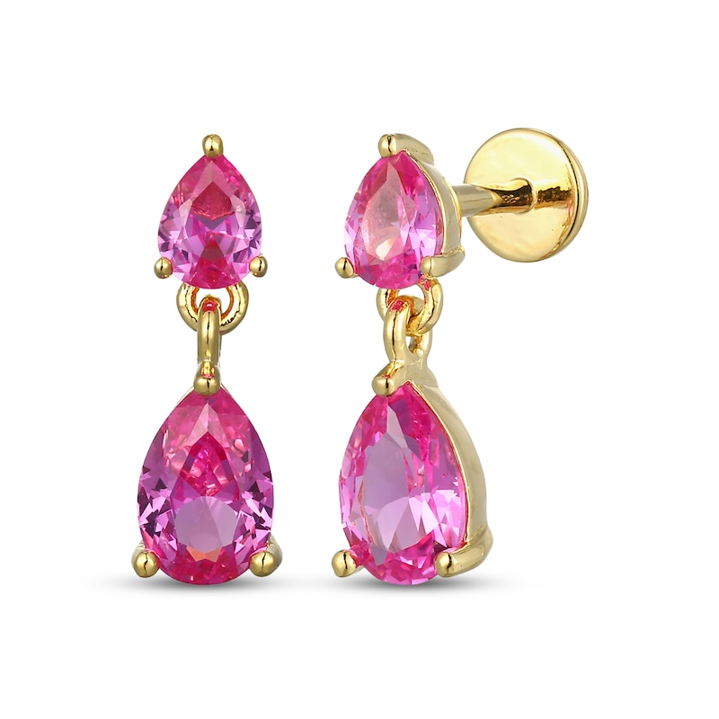 Main Image 1 of STUDIO BY KAY Pear-Shaped Pink Lab-Created Sapphire Dangle Earrings 24K Yellow Gold Vermeil Sterling Silver