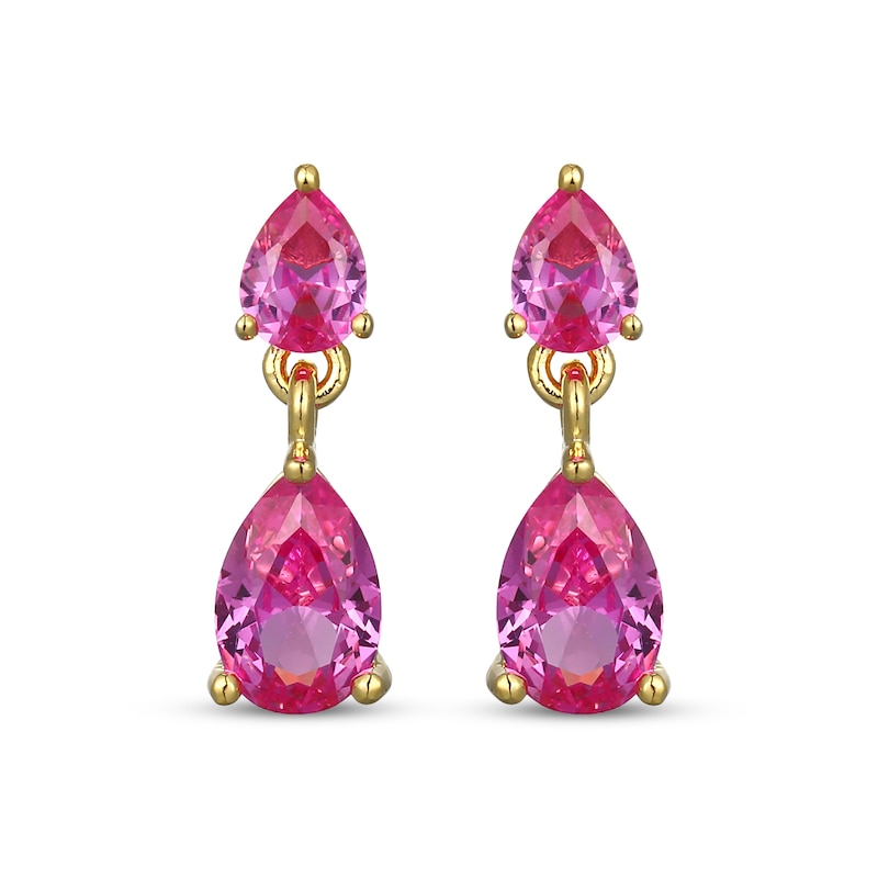 Main Image 2 of STUDIO BY KAY Pear-Shaped Pink Lab-Created Sapphire Dangle Earrings 24K Yellow Gold Vermeil Sterling Silver