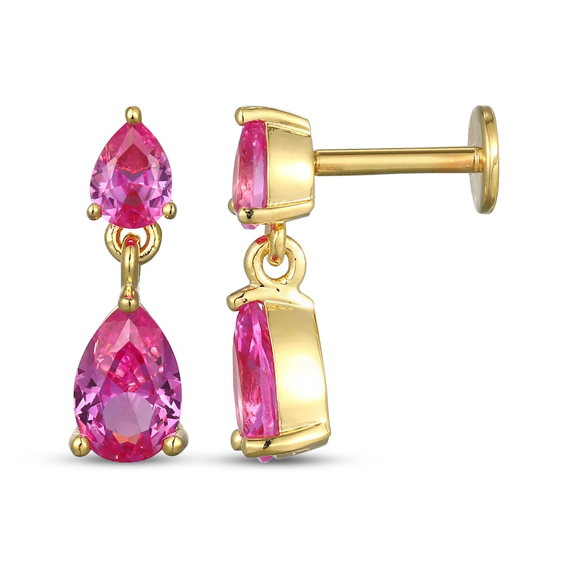 Main Image 3 of STUDIO BY KAY Pear-Shaped Pink Lab-Created Sapphire Dangle Earrings 24K Yellow Gold Vermeil Sterling Silver