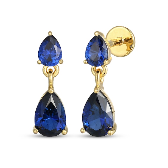 STUDIO BY KAY Pear-Shaped Blue Lab-Created Sapphire Dangle Earrings 24K Yellow Gold Vermeil Sterling Silver