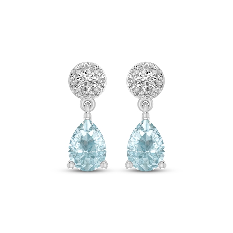 Main Image 2 of Pear-Shaped Natural Aquamarine & White Lab-Created Sapphire Dangle Earrings Sterling Silver
