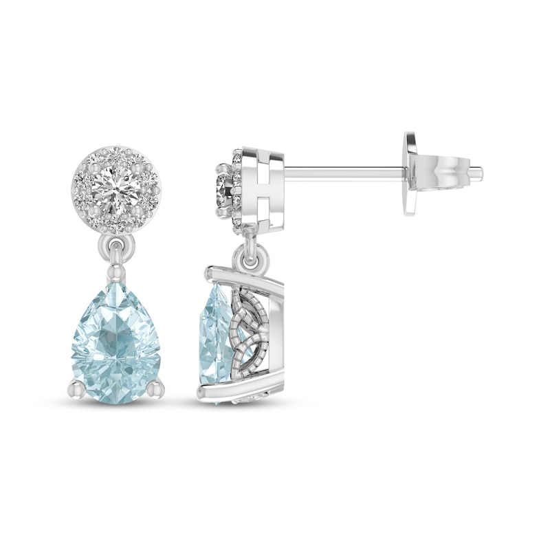 Main Image 3 of Pear-Shaped Natural Aquamarine & White Lab-Created Sapphire Dangle Earrings Sterling Silver