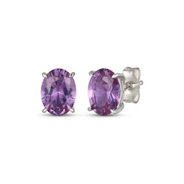 Oval-Cut Lab-Created Alexandrite Solitaire Stud Earrings Sterling Silver