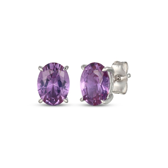 Oval-Cut Lab-Created Alexandrite Solitaire Stud Earrings Sterling Silver