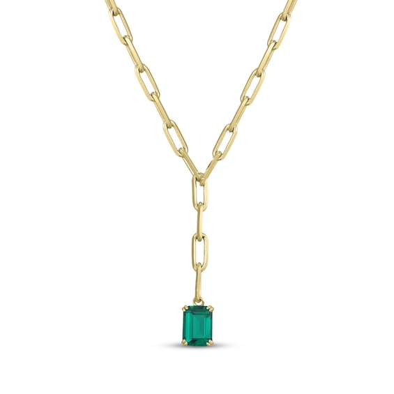 STUDIO BY KAY Emerald-Cut Lab-Created Emerald Solitaire Y Necklace 24K Yellow Gold Vermeil Sterling Silver 18"