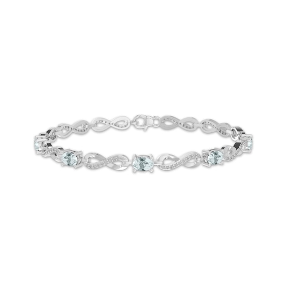 Oval-Cut Natural Aquamarine & White Lab-Created Sapphire Infinity Link Bracelet Sterling Silver 7.25"