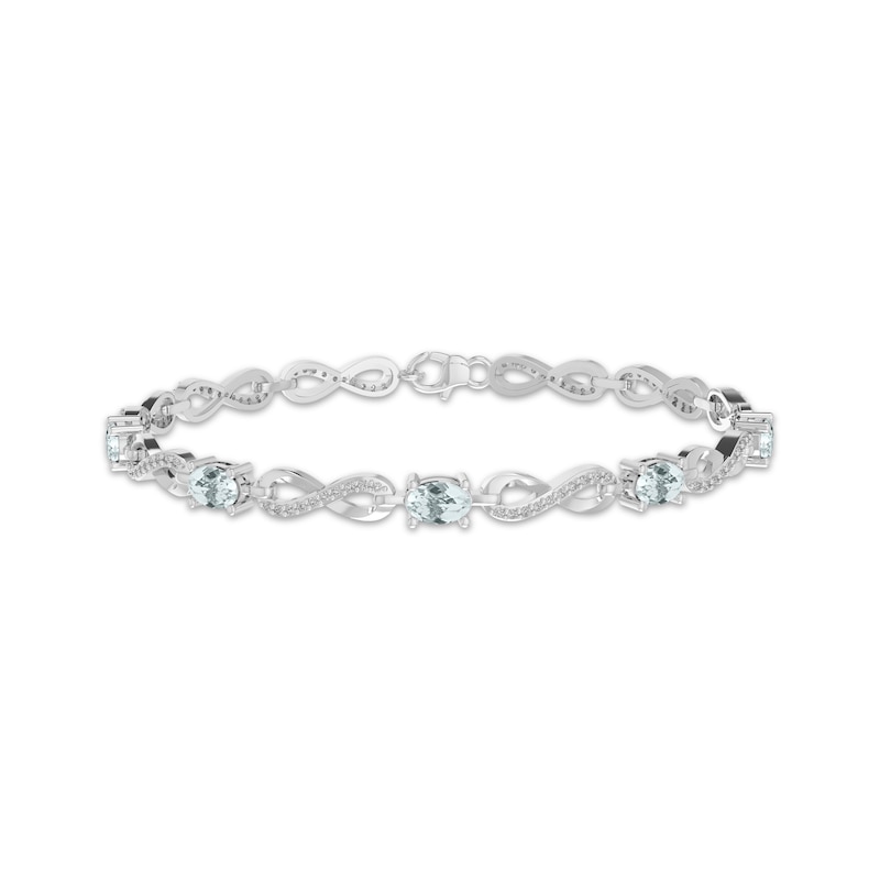 Main Image 1 of Oval-Cut Natural Aquamarine & White Lab-Created Sapphire Infinity Link Bracelet Sterling Silver 7.25"