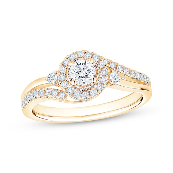 Now + Forever Diamond Halo Engagement Ring 1/2 ct tw 10K Yellow Gold